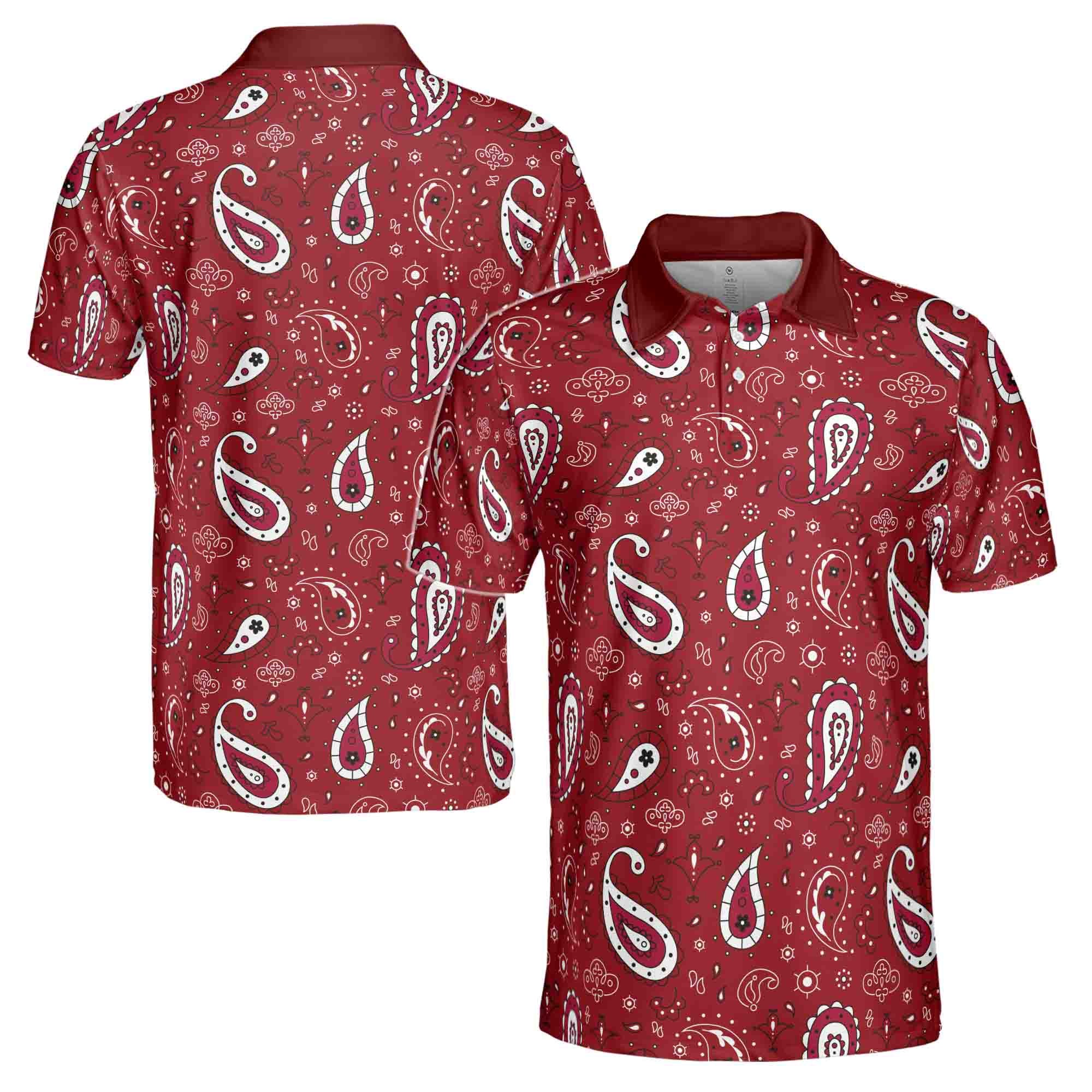 Paisley Bandana Pattern Burgundy Golf Men's Polo Shirt