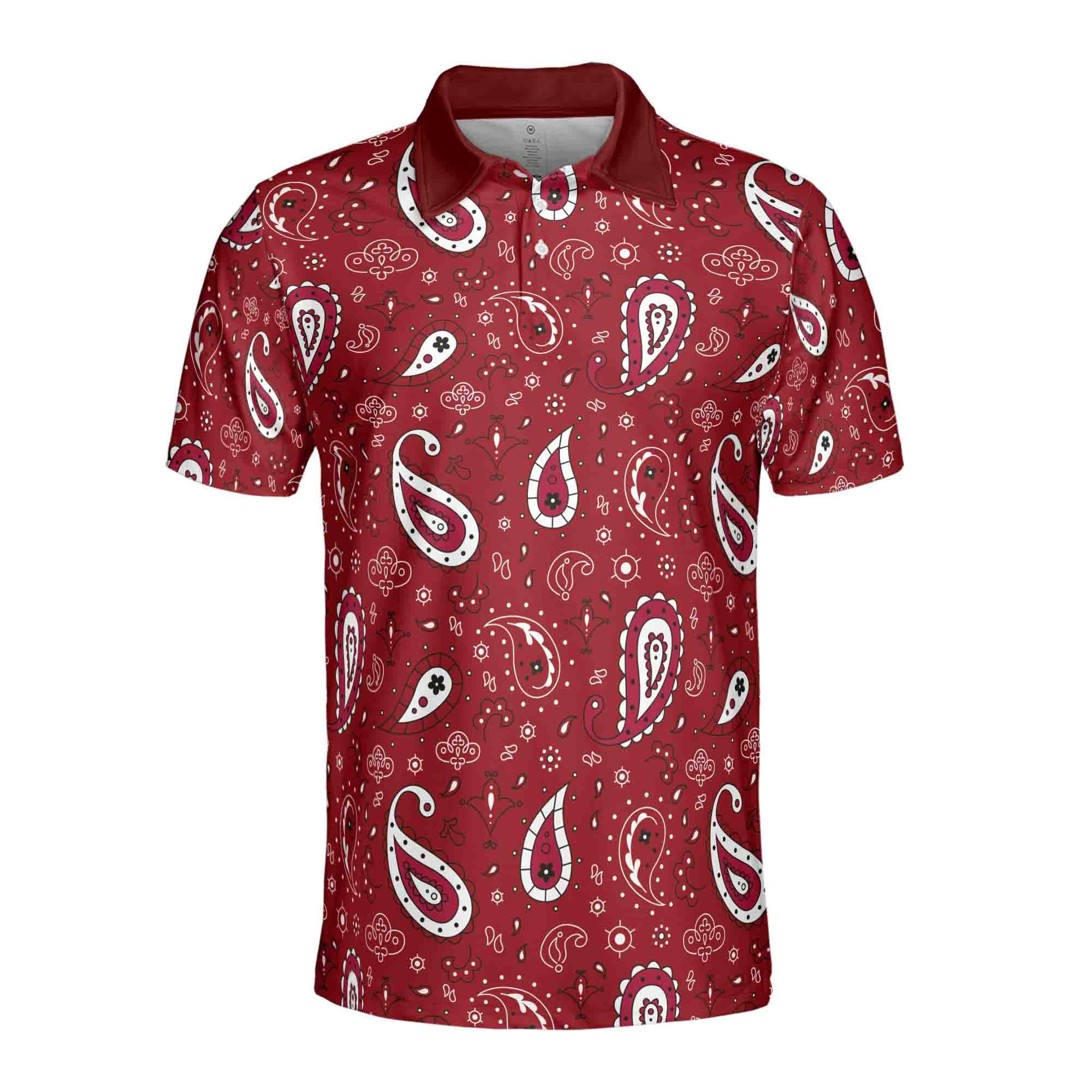 Alternative view of Paisley Bandana Pattern Burgundy Golf Men's Polo Shirt