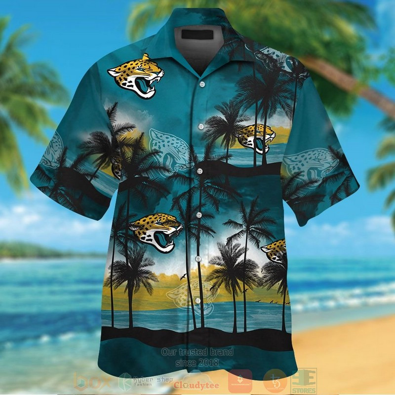 Palm Tree Jacksonville Jaguars Dark Teal Hawaiian Shirt Tropical Aloha Button Up