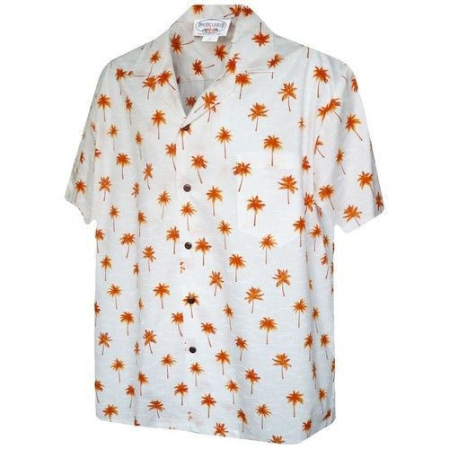 Palm Tree Matrix Orange Hawaiian Shirt Tropical Aloha Button Up