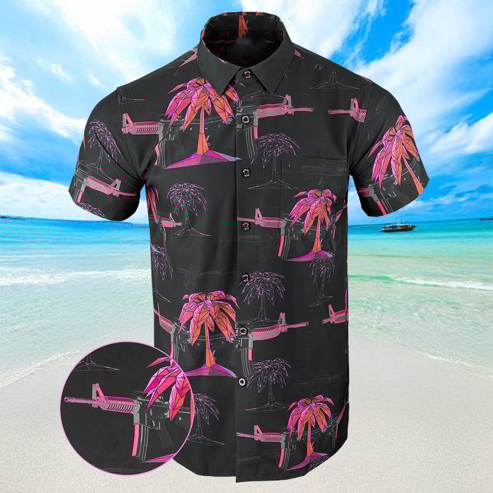 Palm V2 Black Hawaiian Shirt Summer Short Sleeve Button Up Shirts Gifts For Men