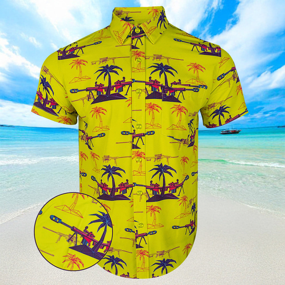 Palm V3 Yellow Hawaiian Shirt Summer Short Sleeve Button Up Shirts Gifts For Boyfriend