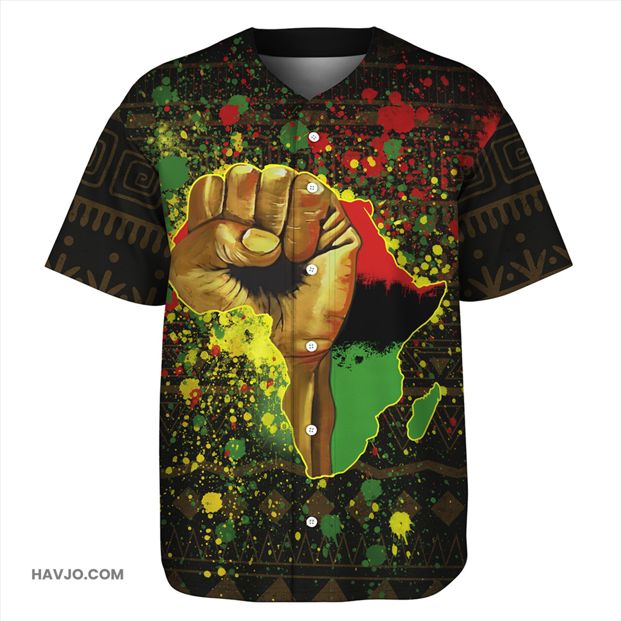 Pan-African Black Power With Map Brush Style Baseball Jersey