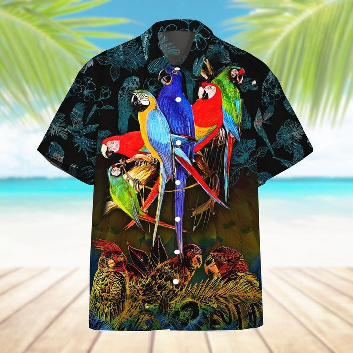 Parrot Hawaiian Shirt Tropical Button Up Shirt Mens Gift For Parrot Lover