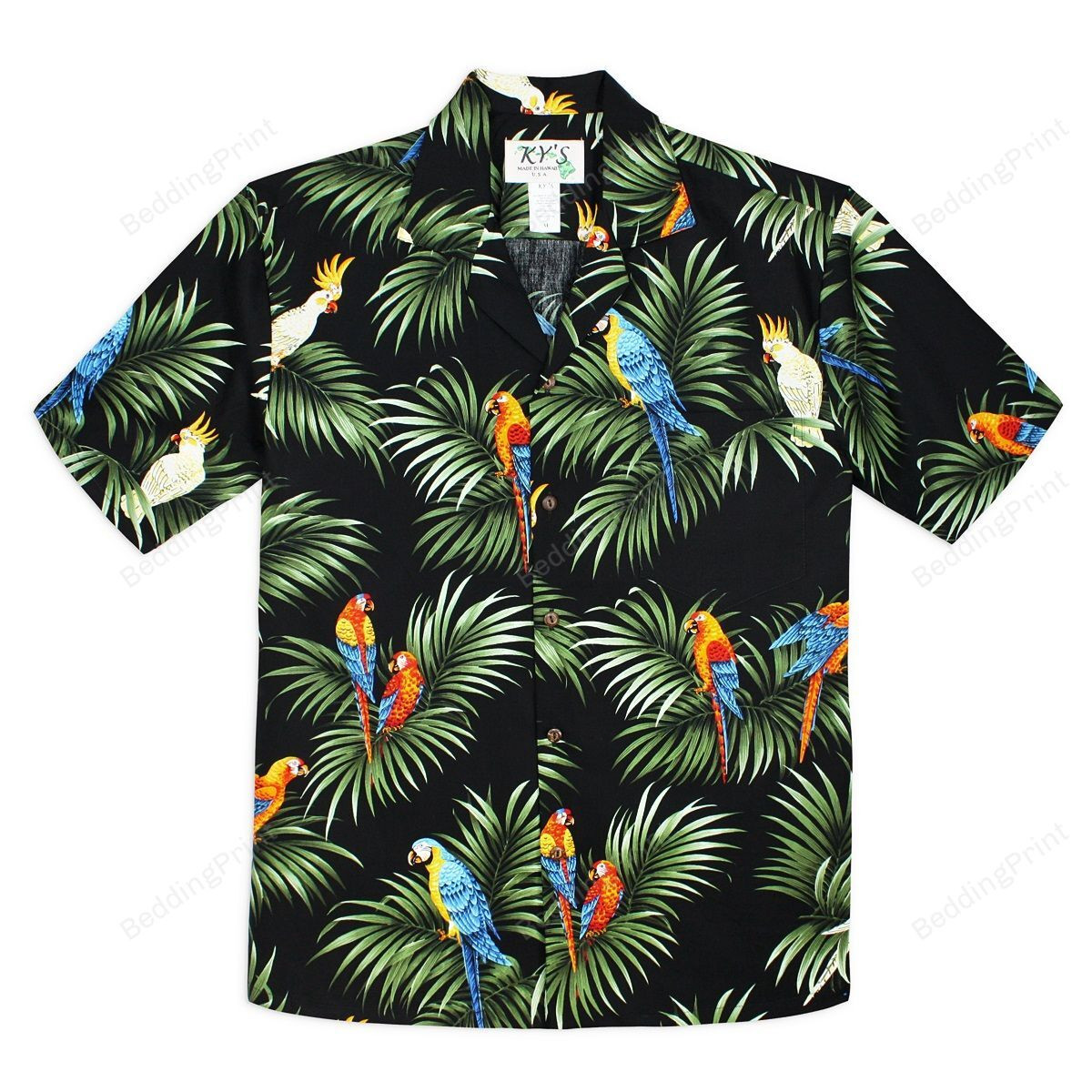 Parrot Party Tropical Black Hawaiian Shirt Tropical Aloha Button Up