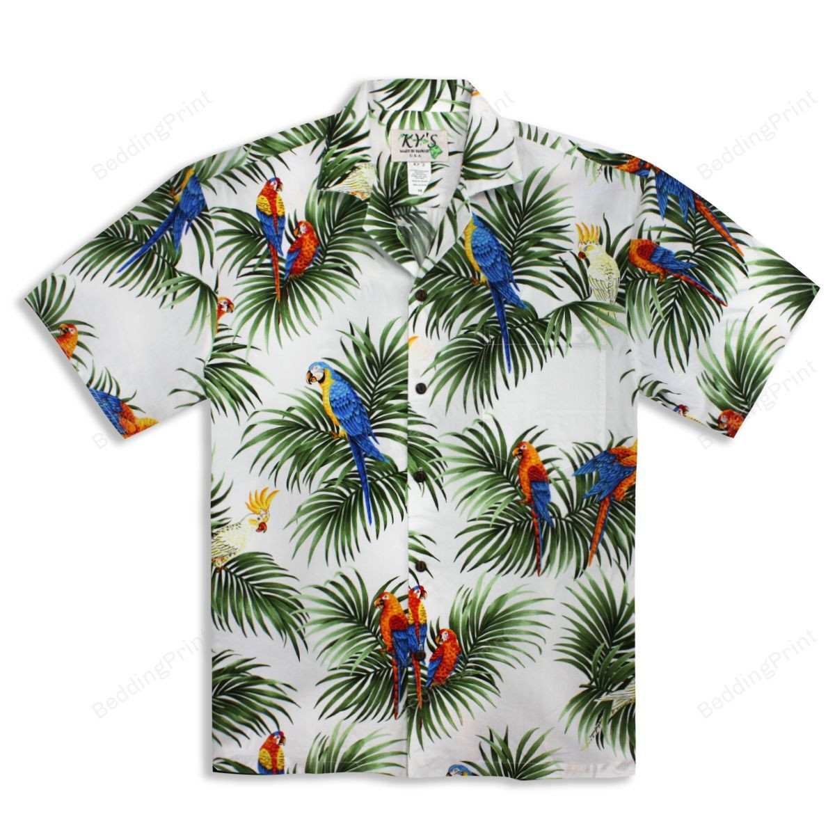 Parrot Party White Hawaiian Shirt Tropical Aloha Button Up