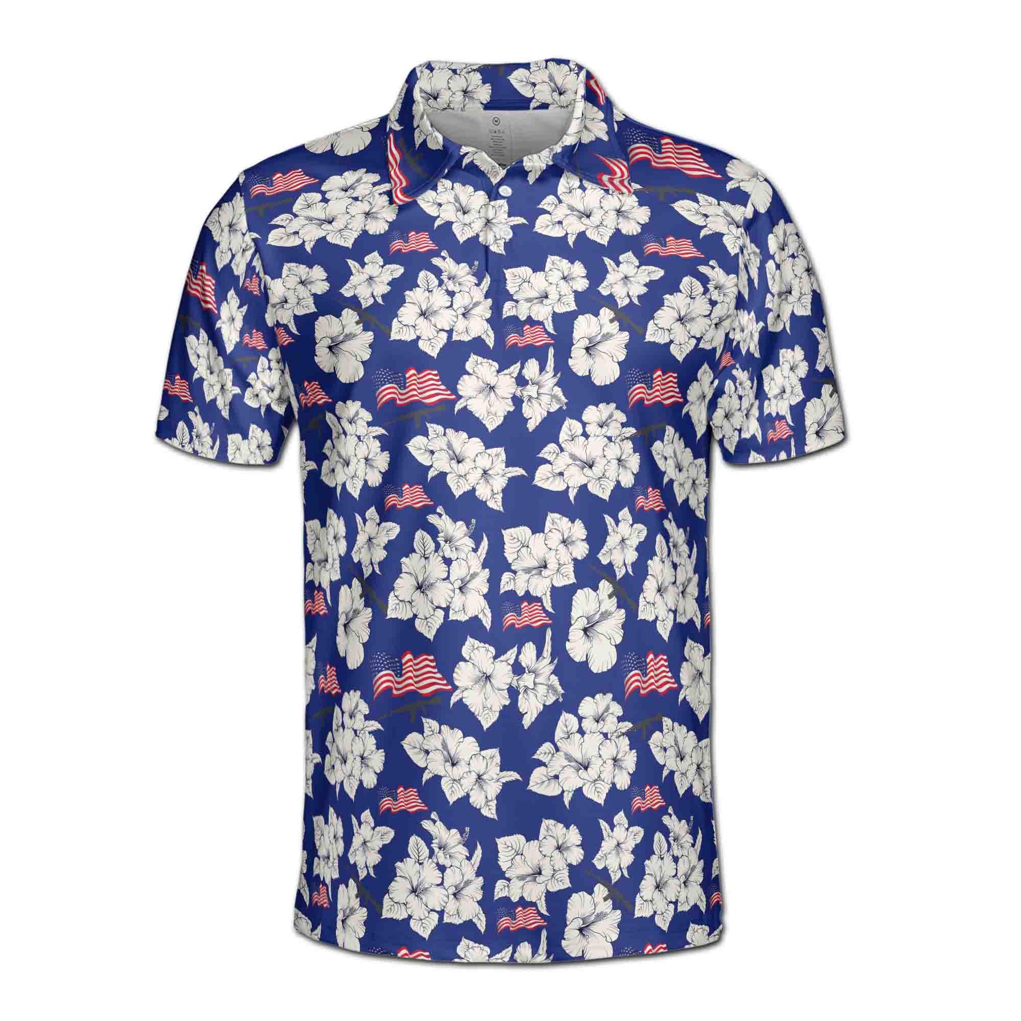 Alternative view of Patriotic America Flag with Floral Men's Polo Shirt