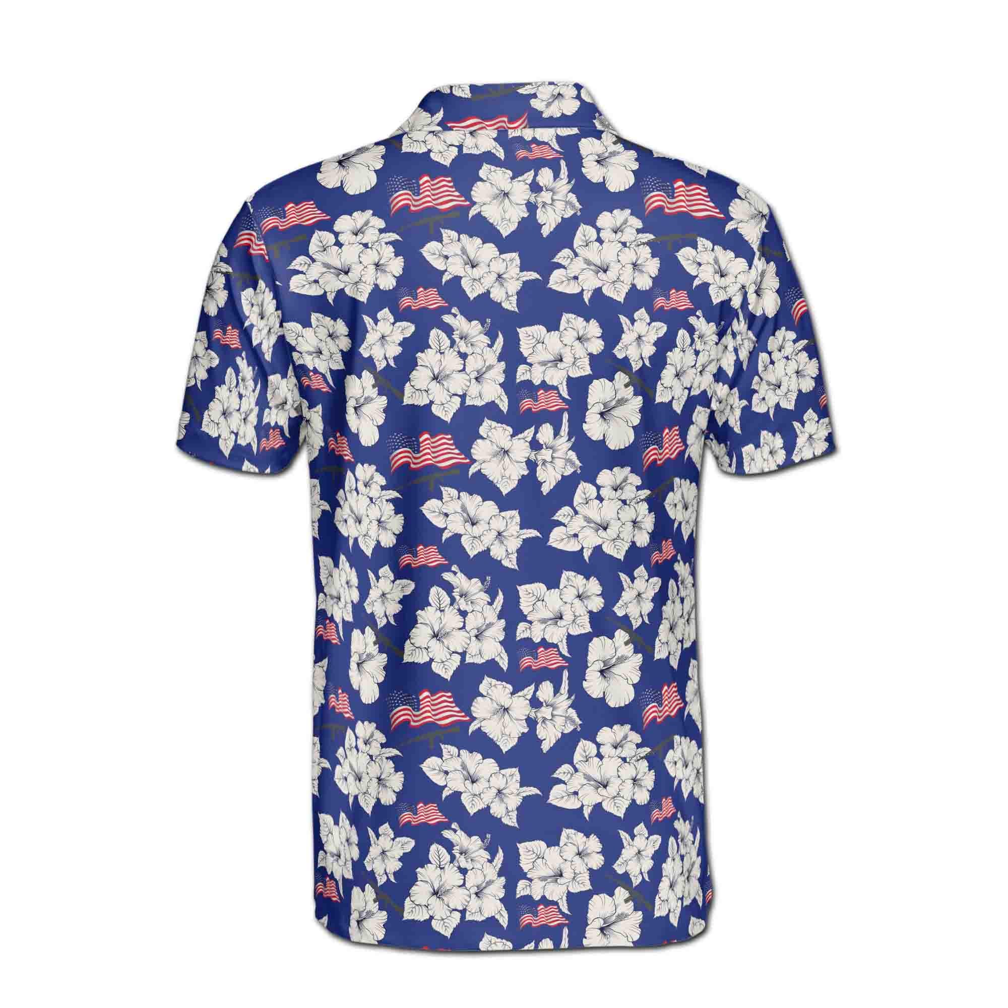 Patriotic America Flag with Floral Men's Polo Shirt - Image 3