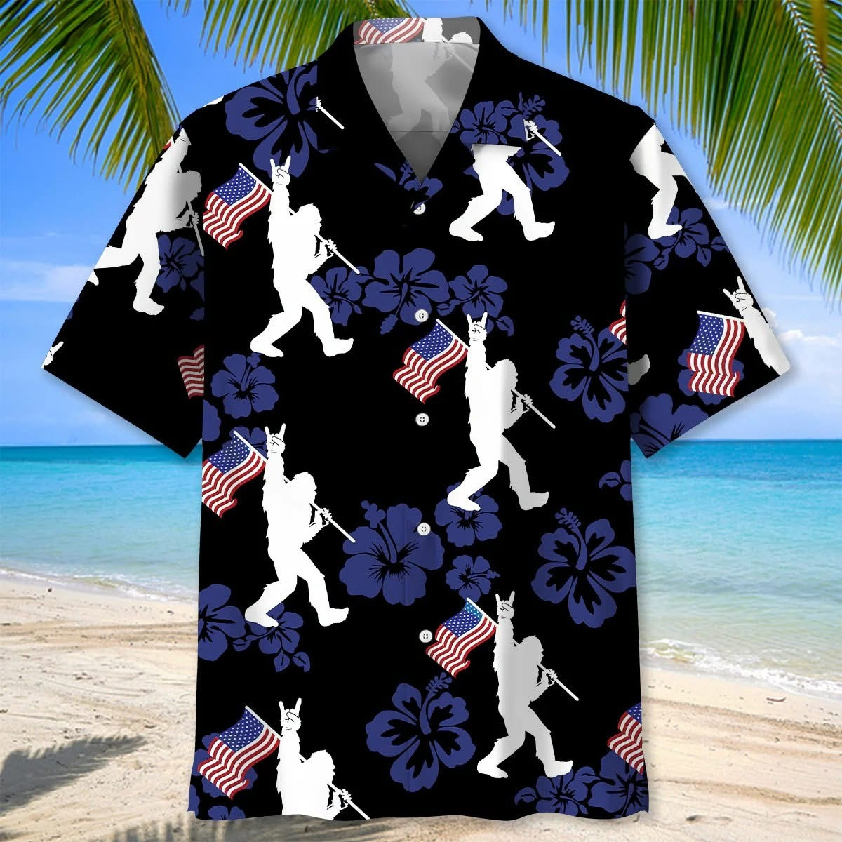 Patriotic Bigfoot USA Flag Hawaiian Shirt American Sasquatch Gift For Bigfoot Lovers