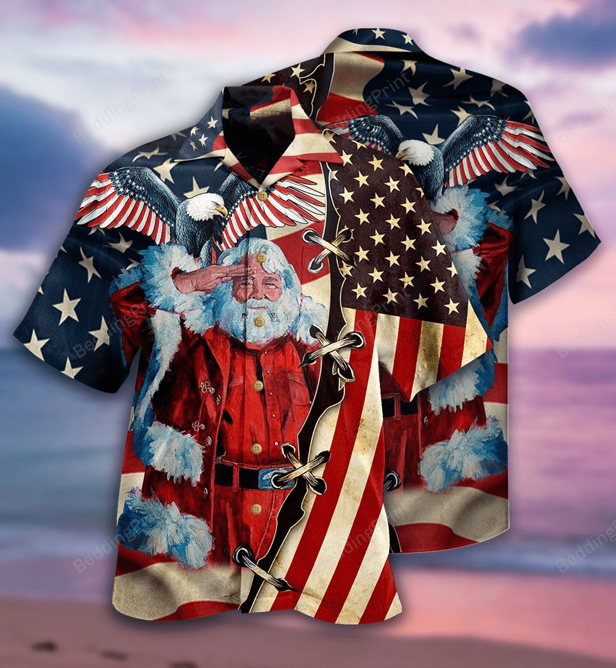 Patriotism America Christmas Hawaiian Shirt Tropical Aloha Button Up