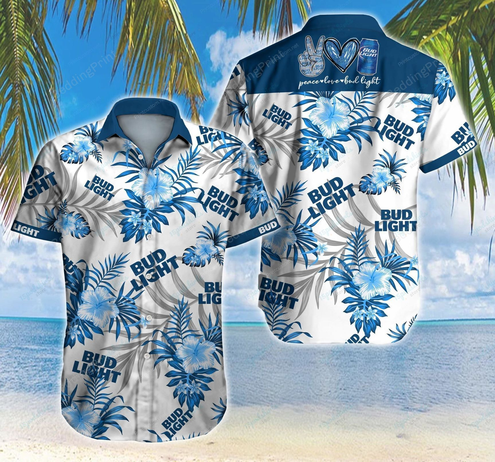 Peace Love Bud Light Hawaiian Shirt Tropical Aloha Button Up
