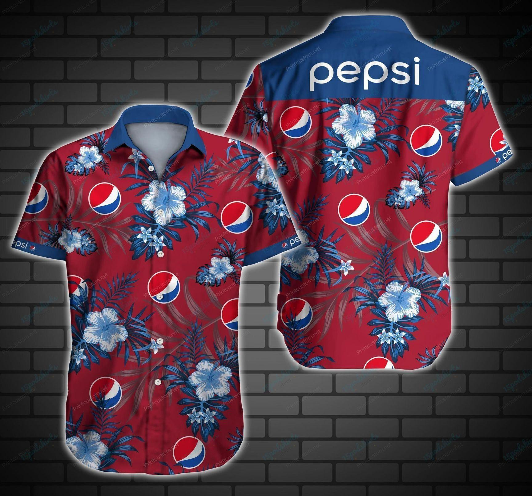 Pepsi Drinking Hawaiian Shirt Tropical Aloha Button Up