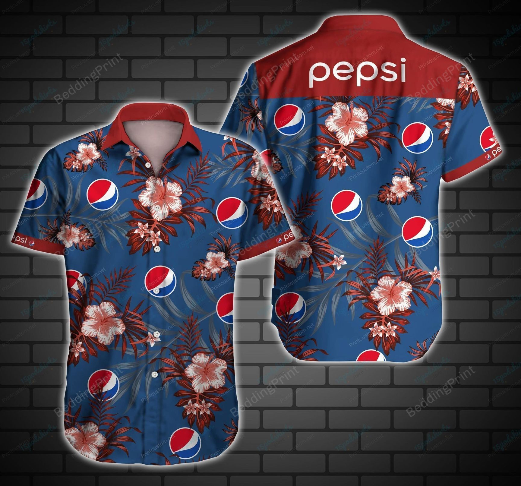 Pepsi Hawaiian Shirt Tropical Aloha Button Up