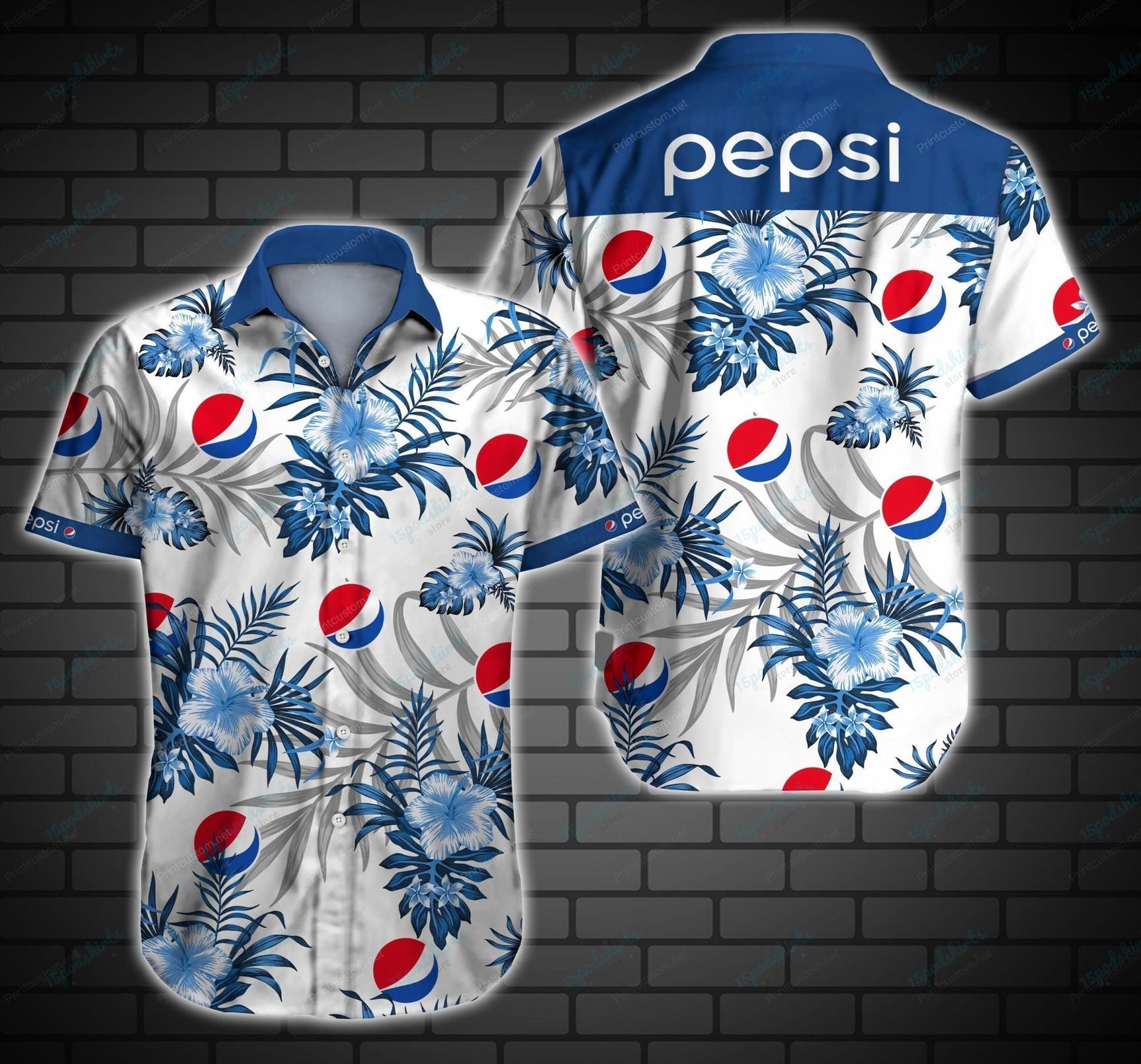 Pepsi Style 5 Hawaiian Shirt Tropical Aloha Button Up