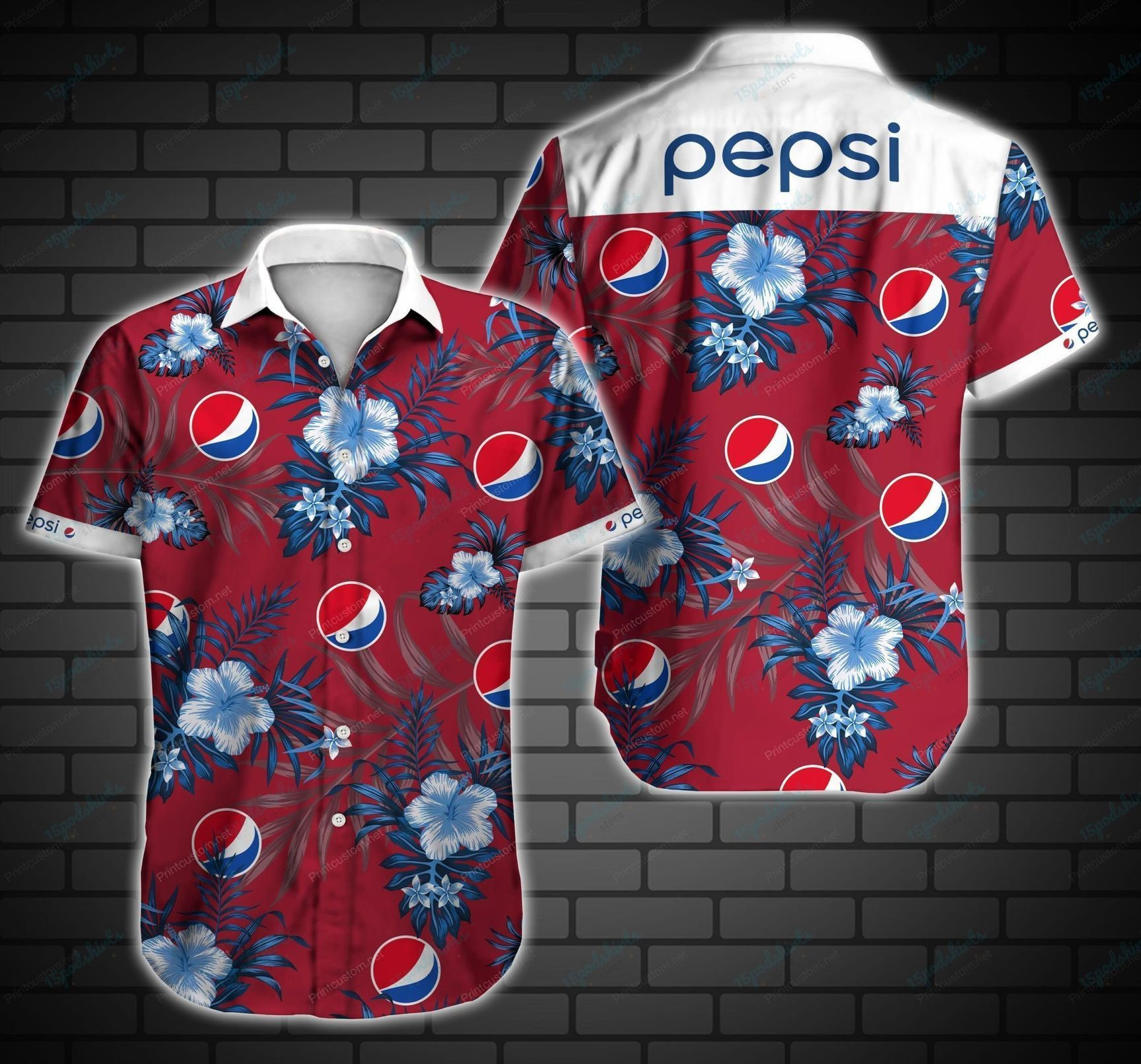 Pepsi Style 7 Hawaiian Shirt Tropical Aloha Button Up