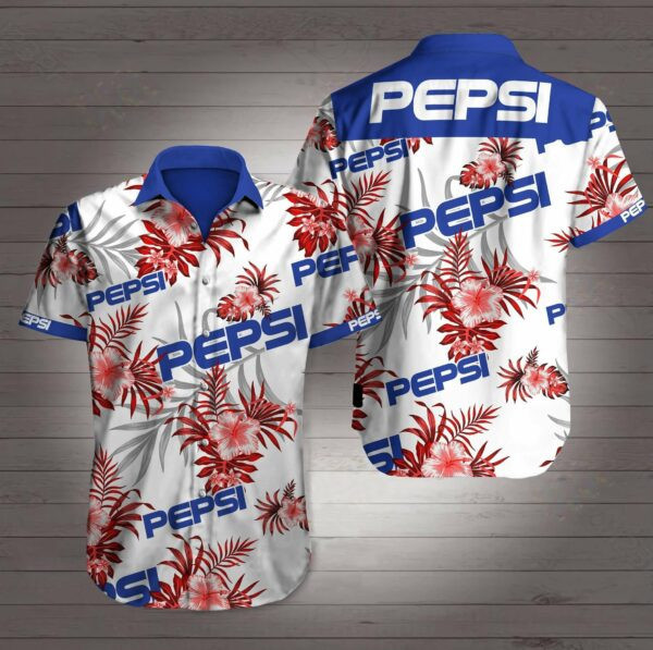 Pepsi White Tone Tropical Flower Hawaiian Shirt Tropical Aloha Button Up