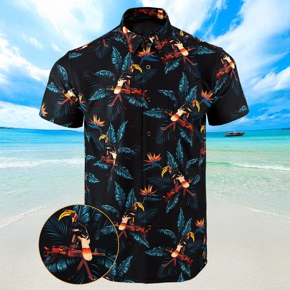 Perched Black Hawaiian Shirt Summer Button Up Shirts Mens Gifts For Son