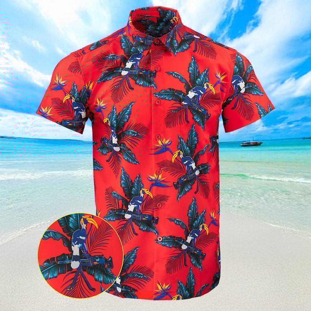 Perched Red Hawaiian Shirt Summer Button Up Shirts Mens Gifts For Brother
