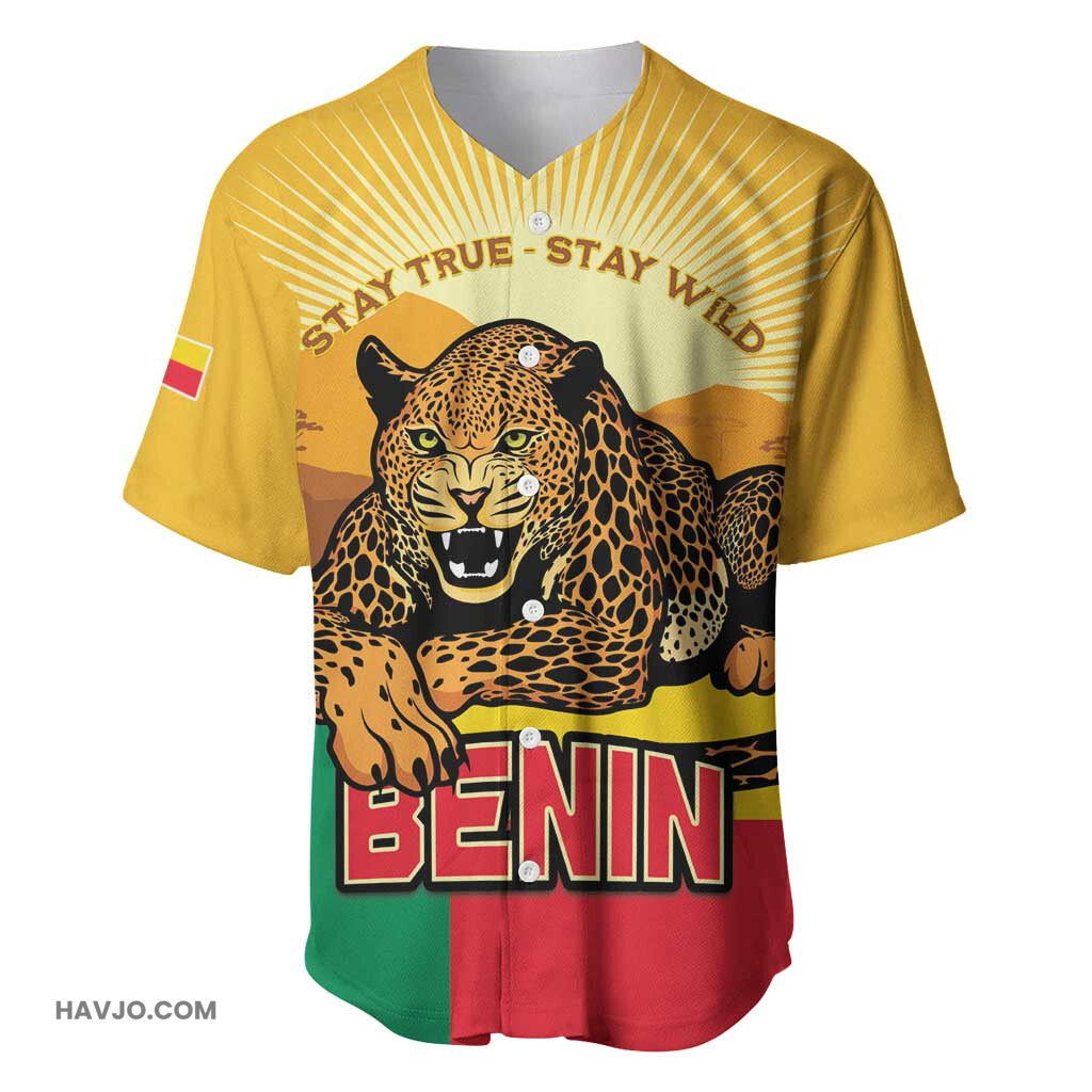 Personalised Afro Benin Leopard Stay True Stay Wild Baseball Jersey