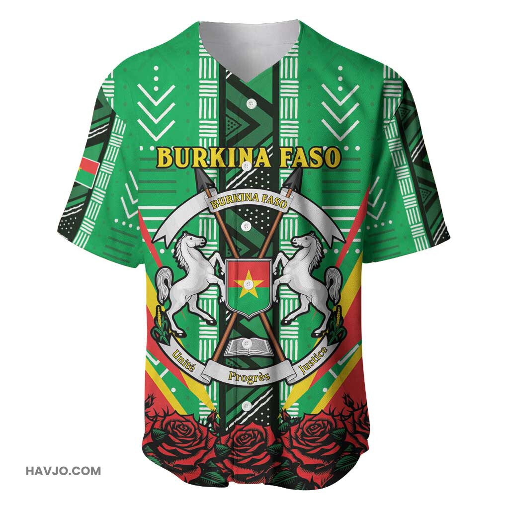 Personalised Afro Burkina Faso Coat Of Arms With Rose Baseball Jersey