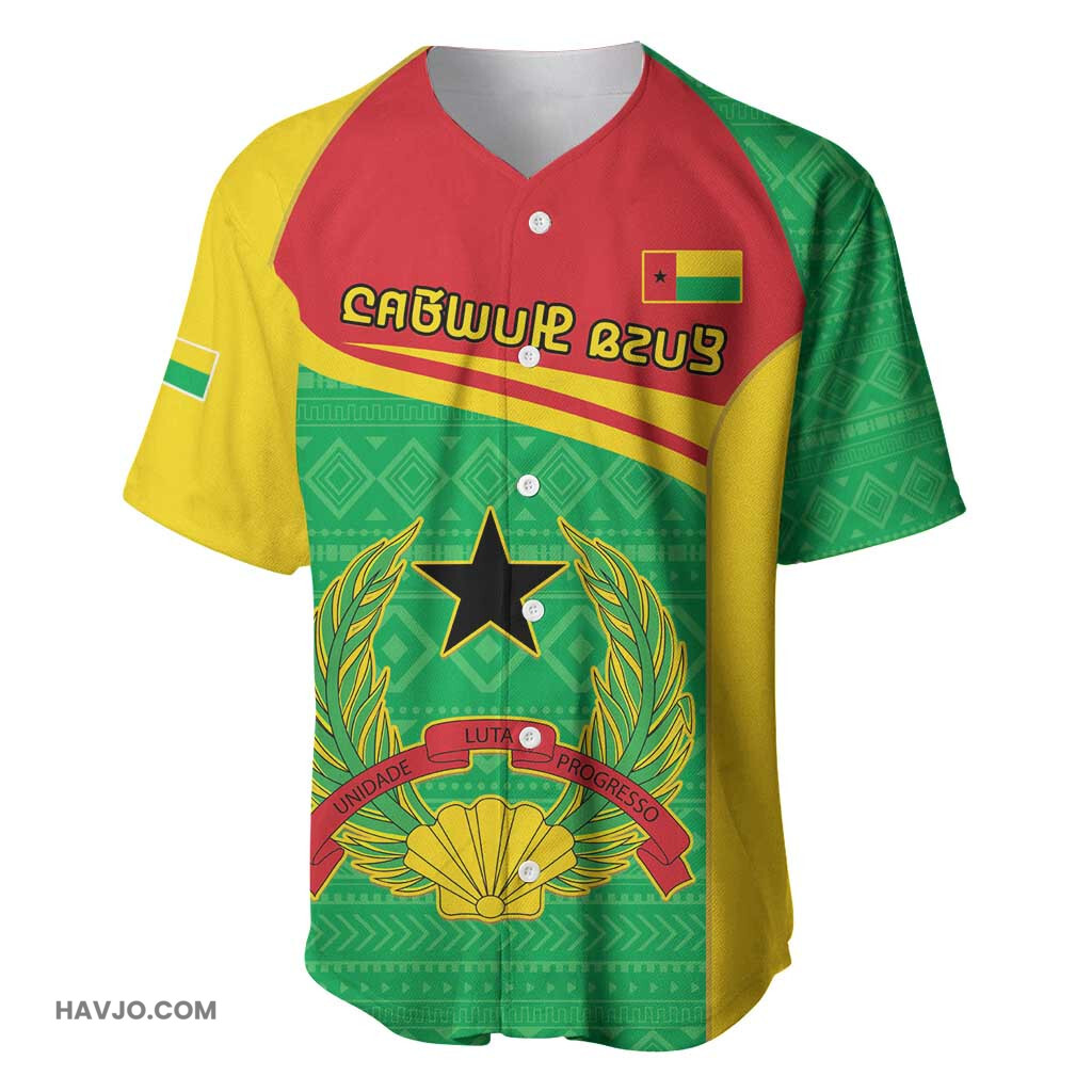 Personalised Afro Guinea Bissau Coat Of Arms Mix African Pattern Baseball Jersey