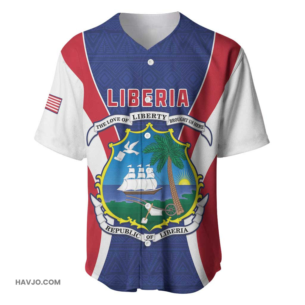 Personalised Afro Liberia Coat Of Arms With Flag Map African Pattern Baseball Jersey
