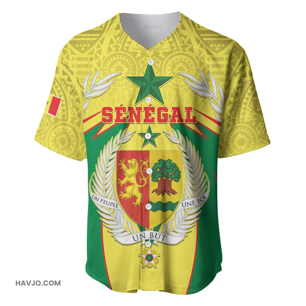 Personalised Afro Senegal Coat Of Arms Mix African Pattern Baseball Jersey