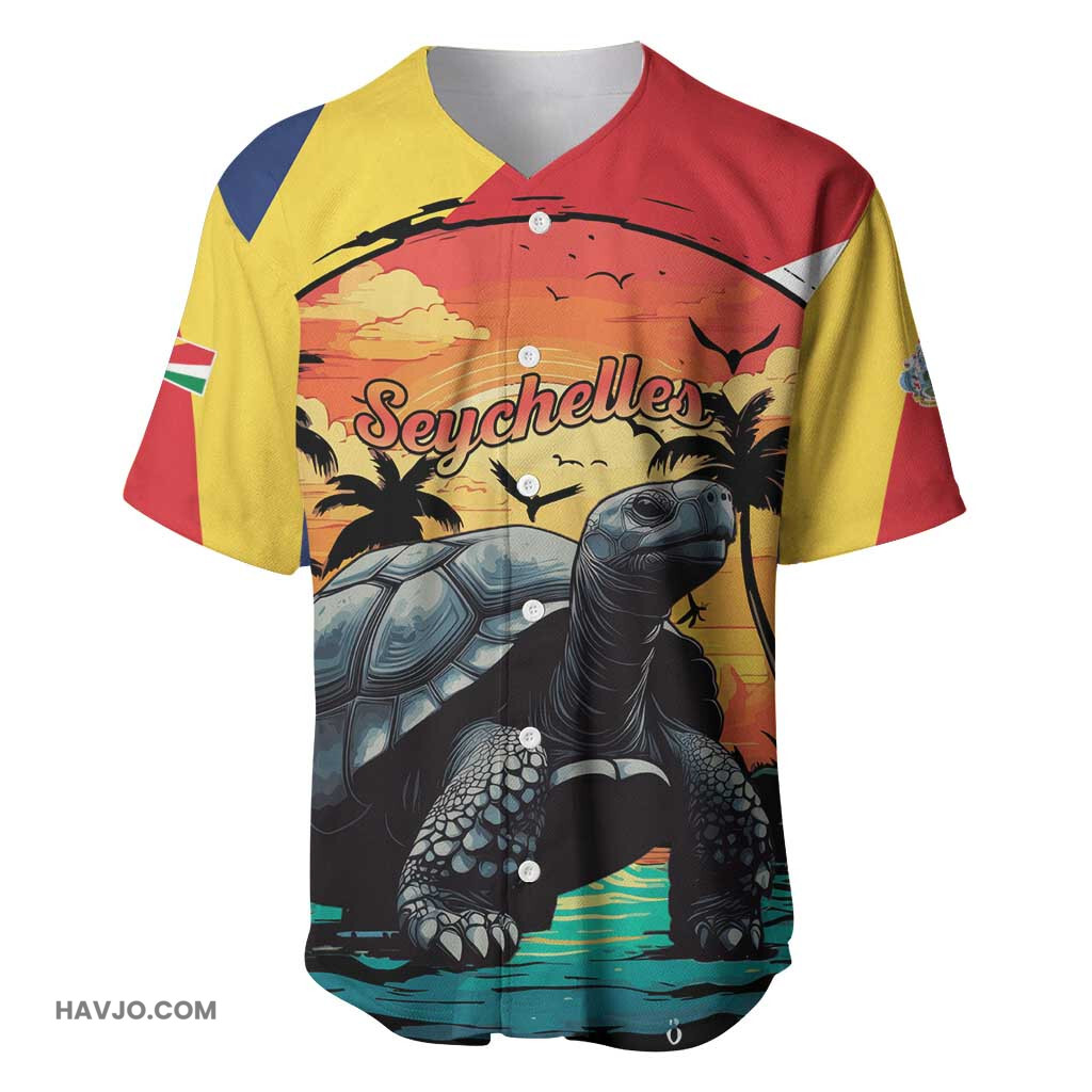 Personalised Afro Seychelles Aldabra Giant Tortoise With Beach Sunset Baseball Jersey
