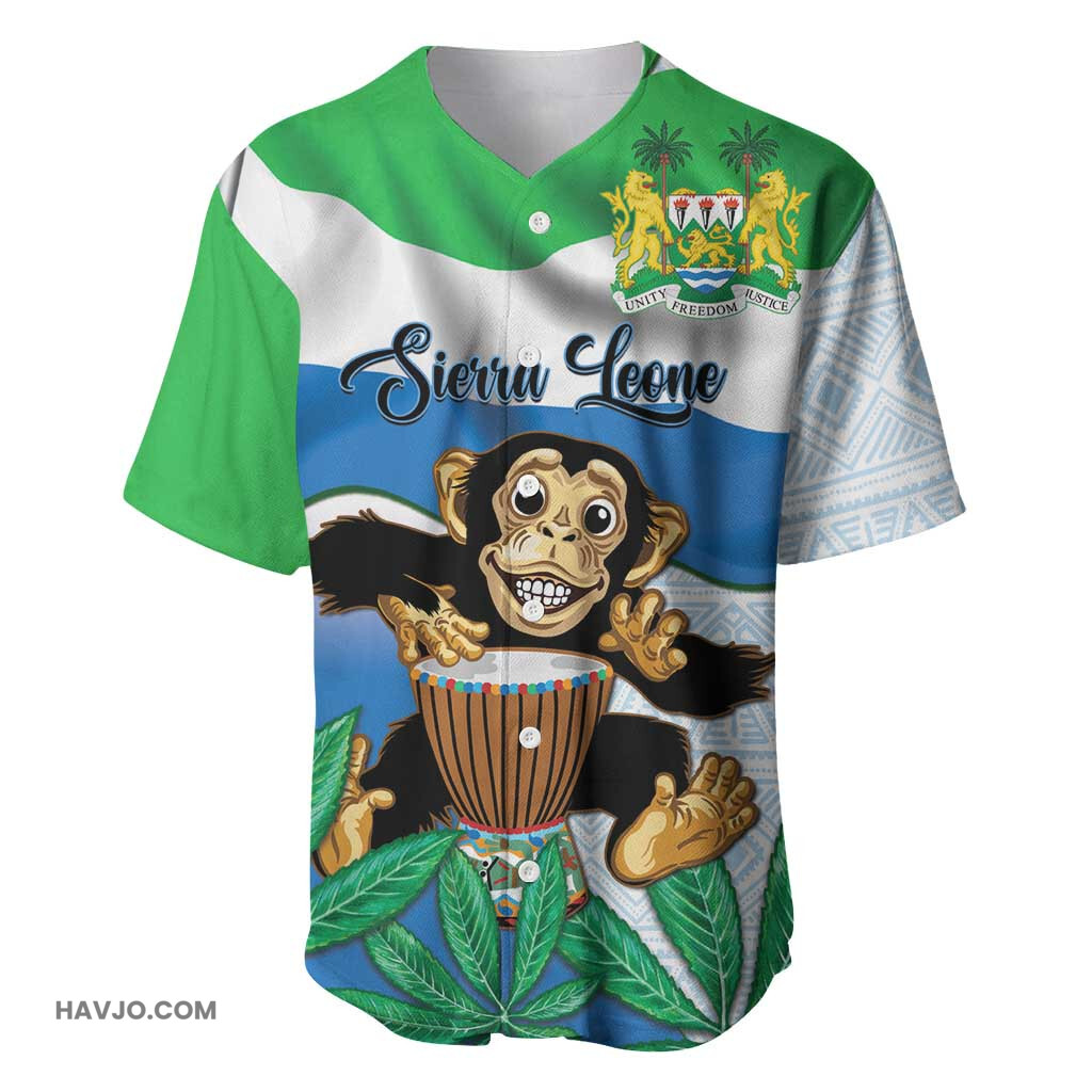 Personalised Afro Sierra Leone Chimp With Drum Happy Independence Day Baseball Jersey