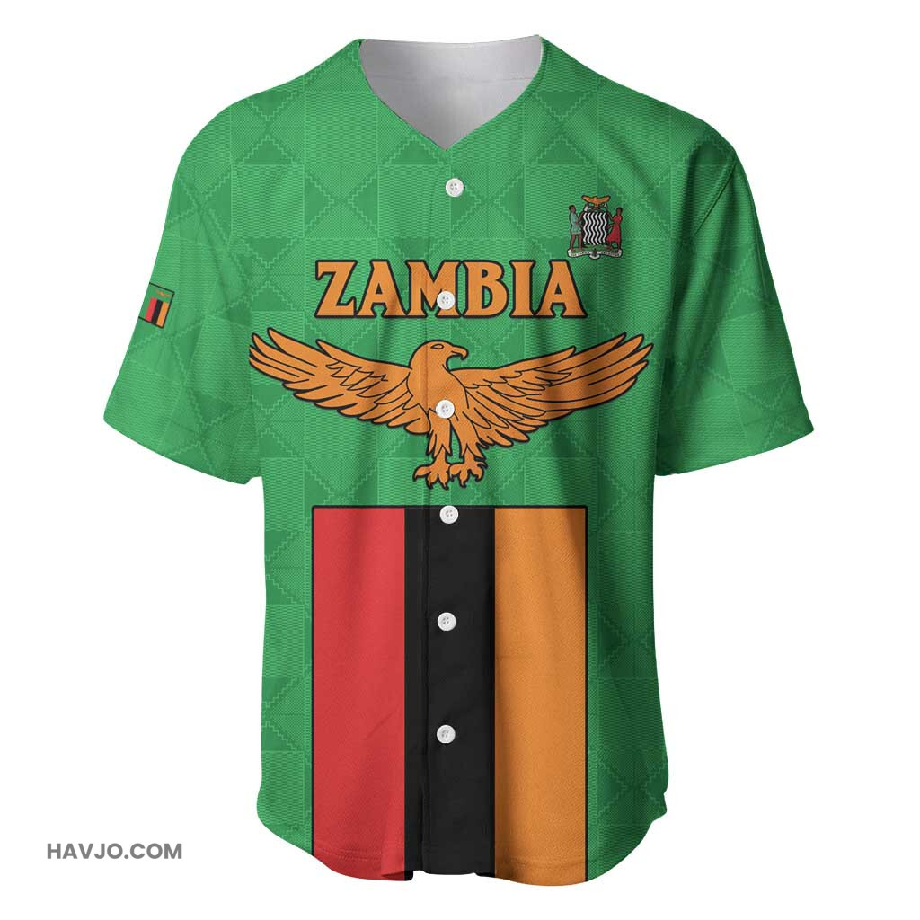 Personalised Afro Zambia Flag Style Mix Kente Pattern Baseball Jersey