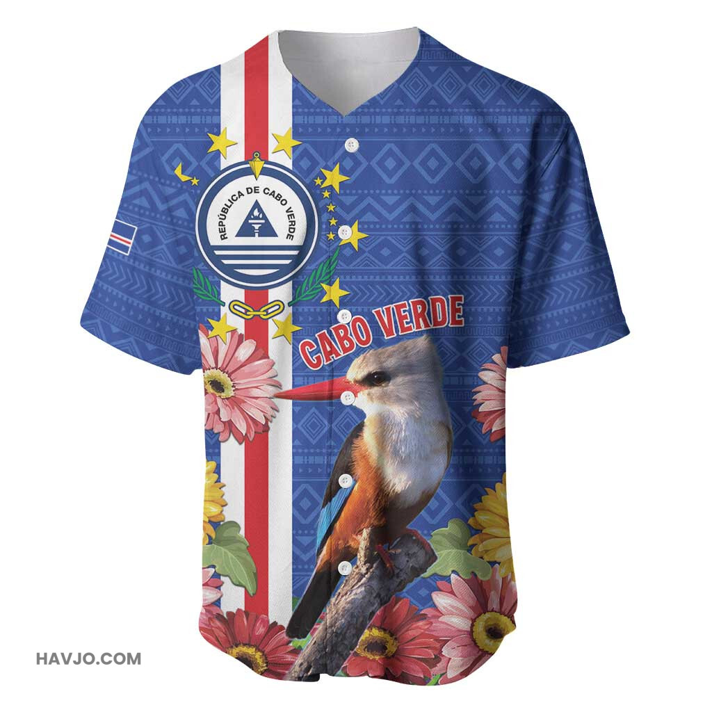 Personalised Cabo Verde Grey Headed Kingfisher Mix Gerbera Daisy Baseball Jersey