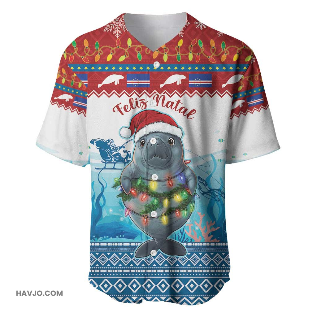 Personalised Cape Verde Christmas Manatee Feliz Natal Baseball Jersey