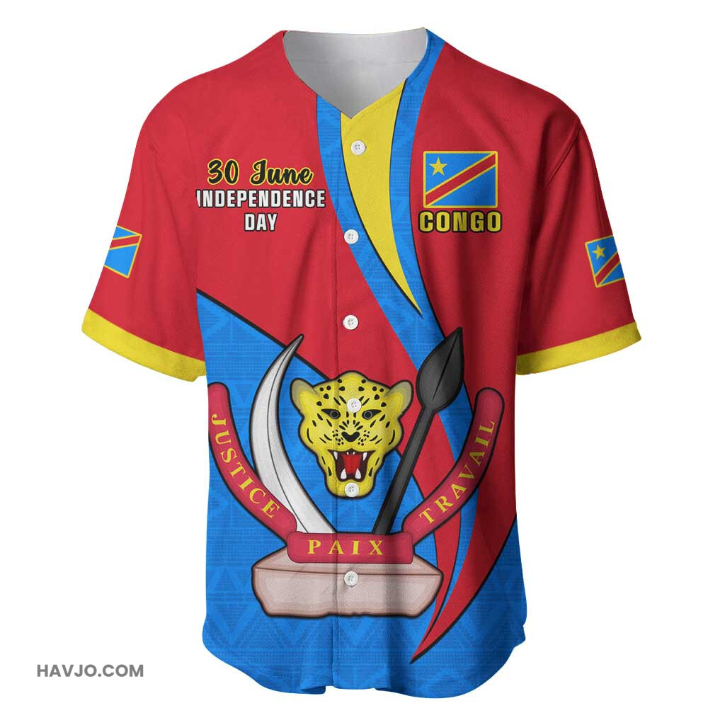 Personalised Democratic Republic of the Congo Independence Day Coat Of Arms Happy 30 June Baseball Jersey
