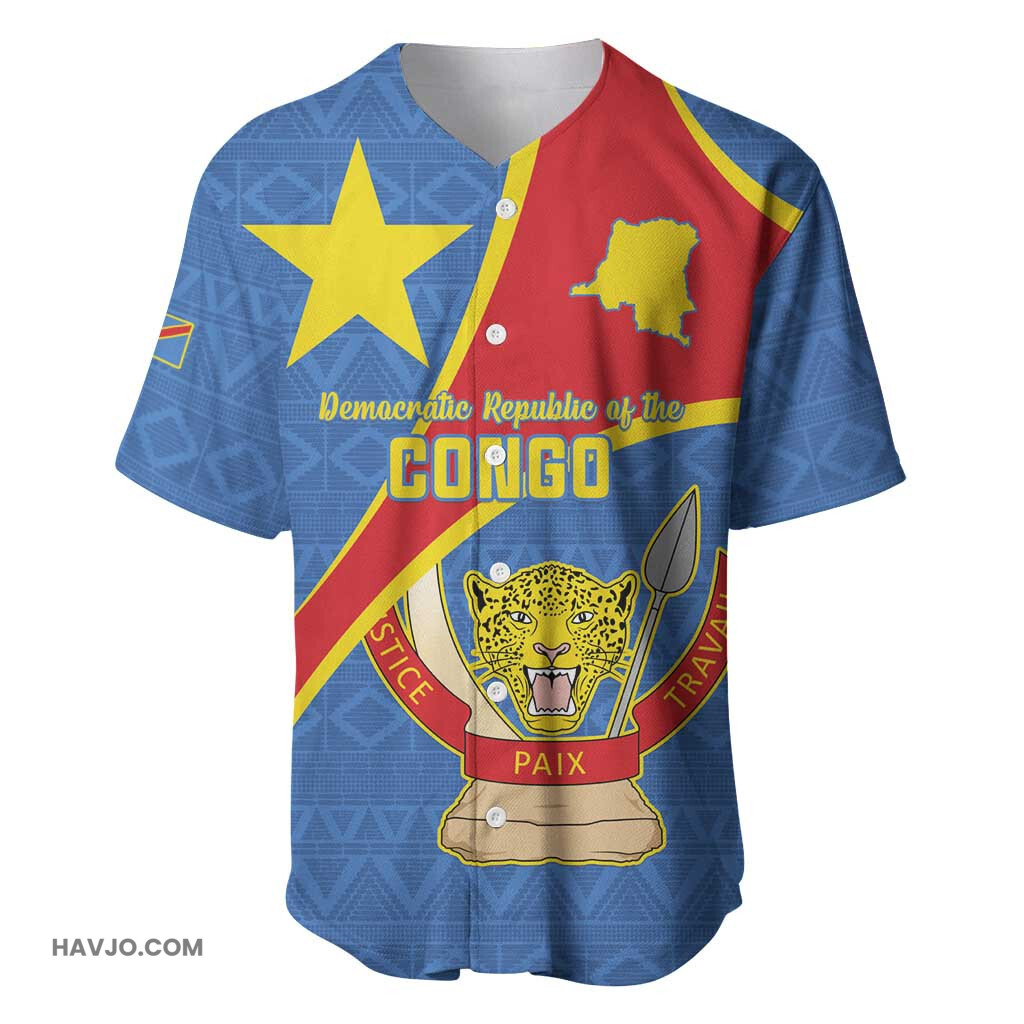 Personalised DR Congo Coat Of Arms With Map Baseball Jersey