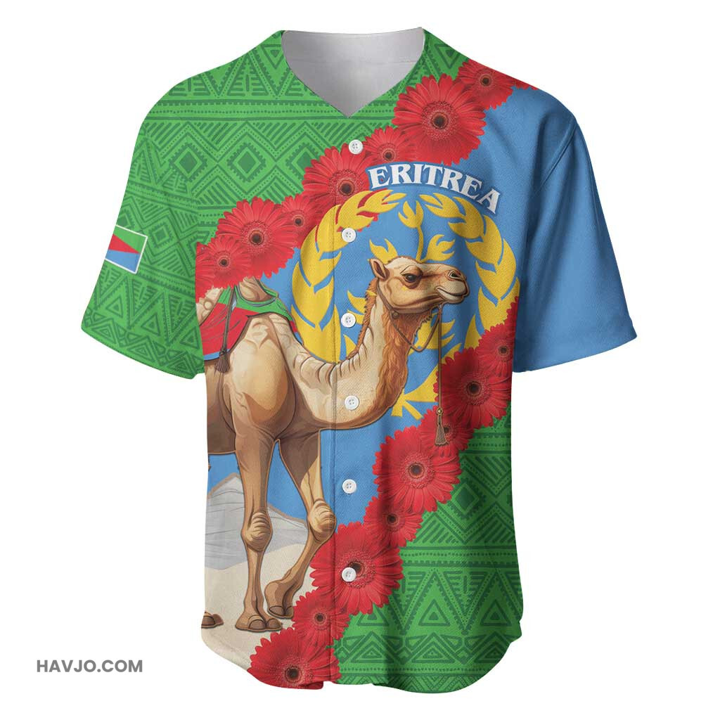 Personalised Eritrea Arabian Camel Gerbera Flower Flag Color Baseball Jersey