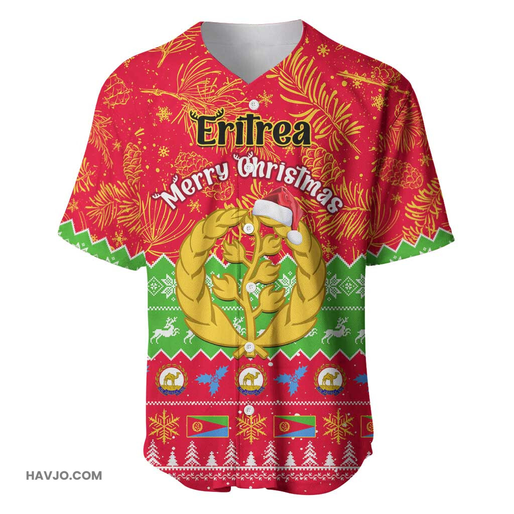 Personalised Eritrea Christmas Eritrean Olive Santa Claus Merry Xmas Baseball Jersey