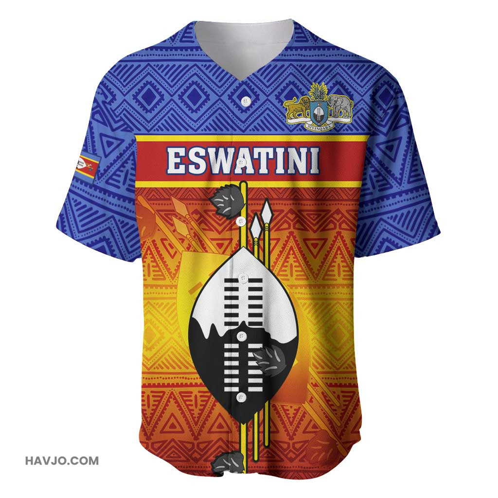 Personalised Eswatini Independence Day Swaziland Nguni Shield Gradient African Pattern Baseball Jersey