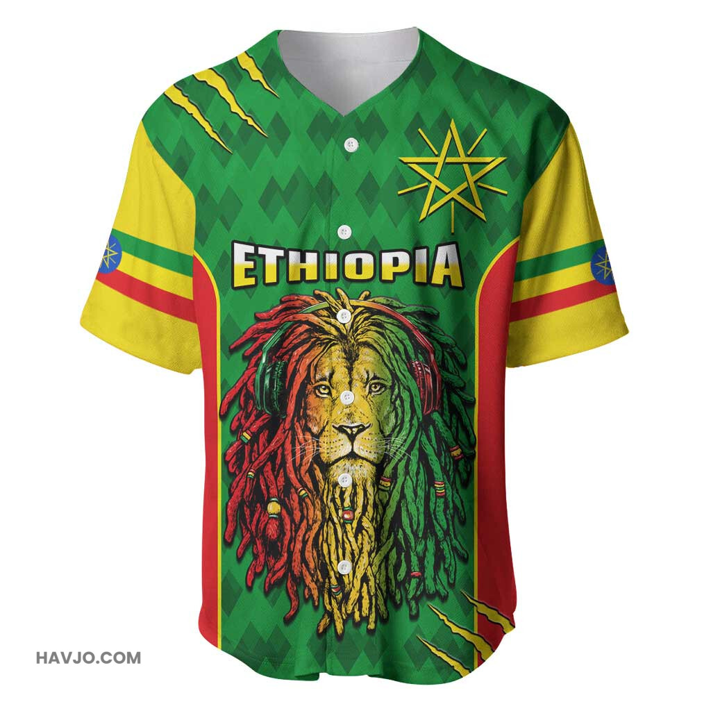 Personalised Ethiopia Men's Dreadlock Rasta Lion Headphones Baseball Jersey