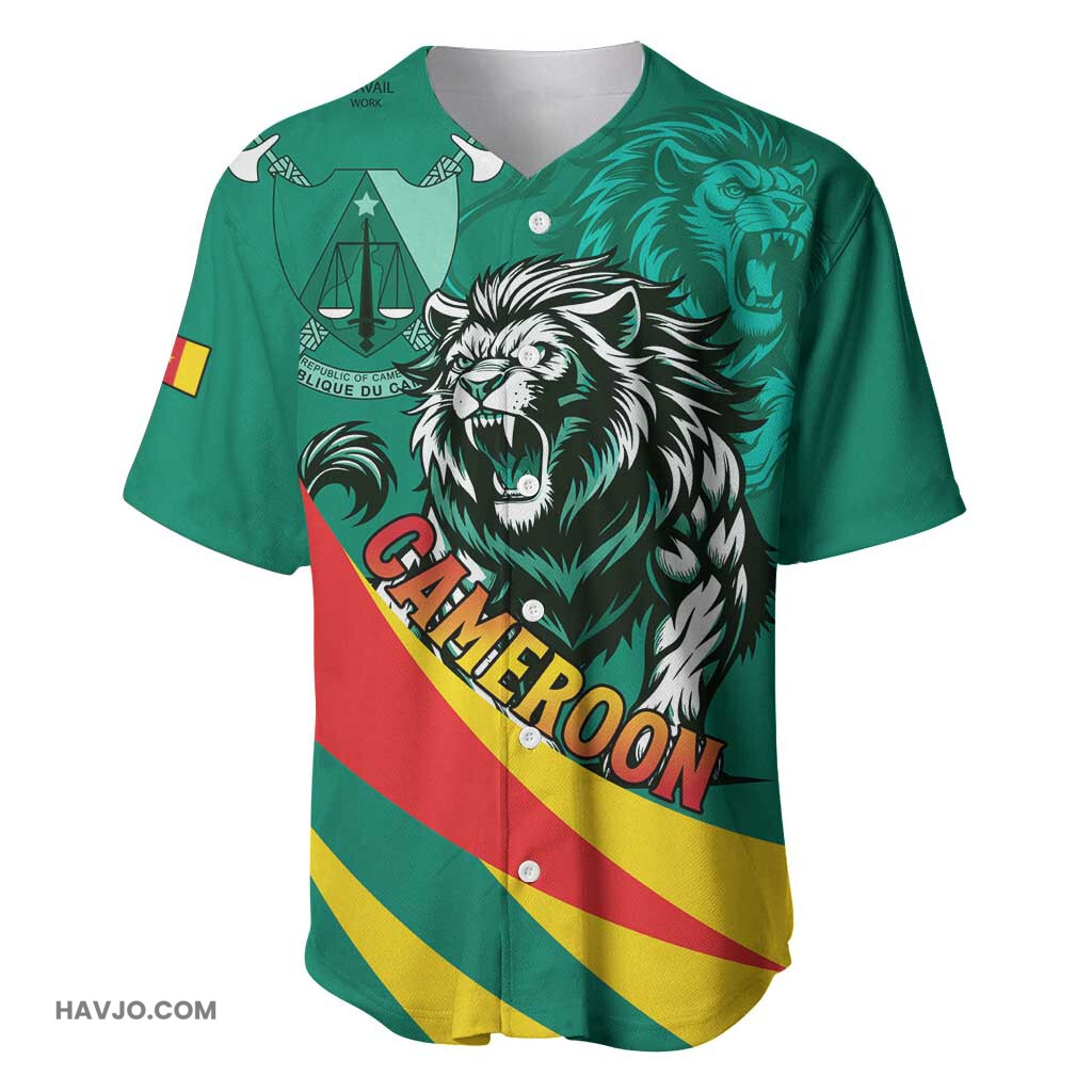 Personalised Happy Cameroon National Day Lion With Coat Of Arms Curve Style Baseball Jersey