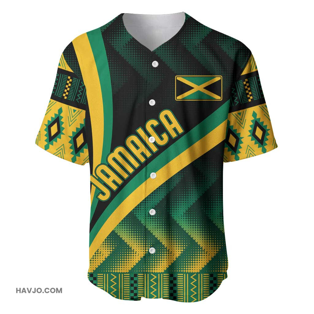 Personalised Jamaica Kente Pattern Basic Black Baseball Jersey