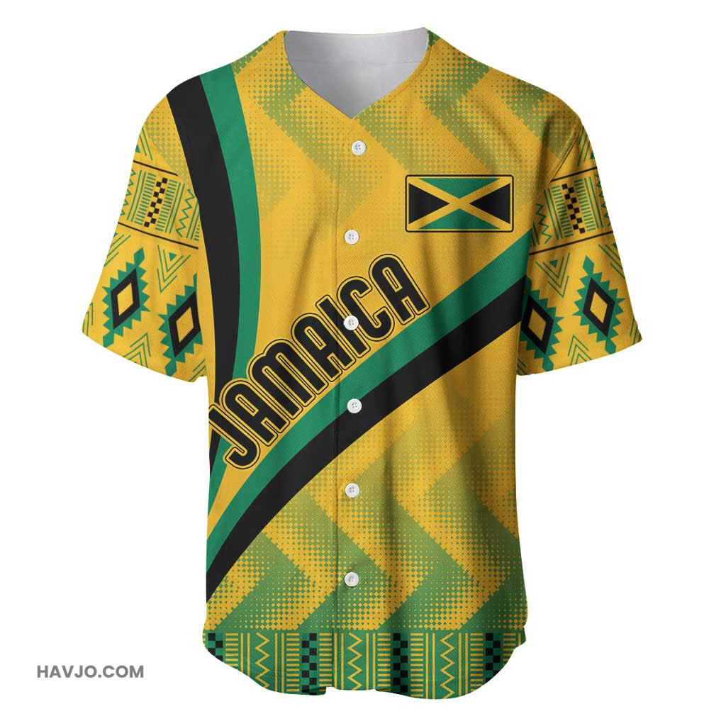 Personalised Jamaica Kente Pattern Basic Yellow Baseball Jersey