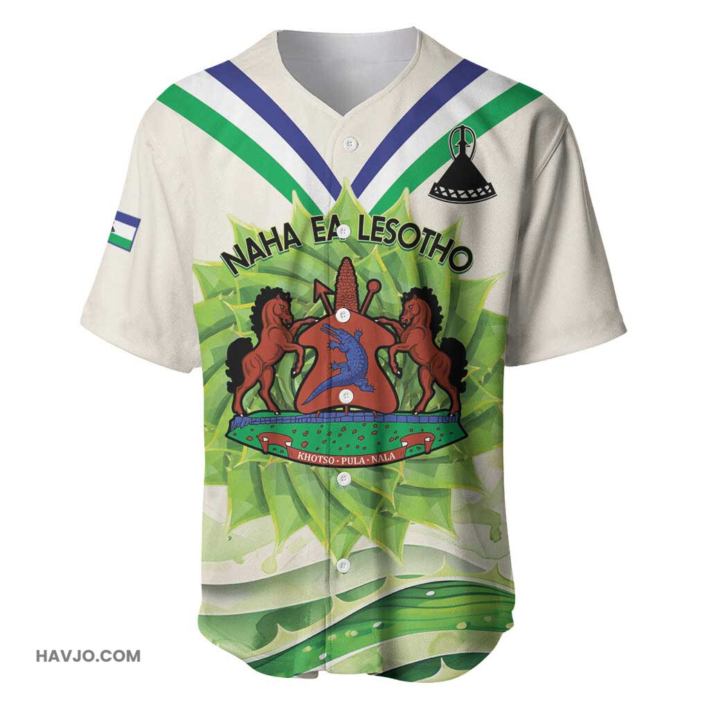 Personalised Lesotho Independence Day Aloe Polyphylla Mix Coat Of Arms Baseball Jersey