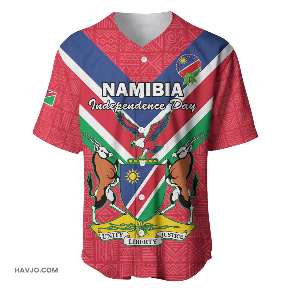 Personalised Namibia Coat Of Arms With Flag Map Happy Independence Day Baseball Jersey