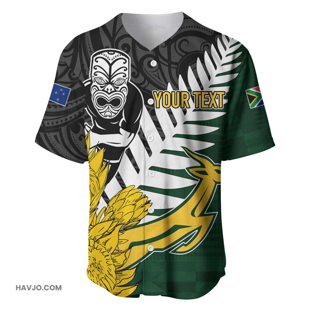 Personalised New Zealand Vs South Africa Rugby Rivals Tribal Style Baseball Jersey