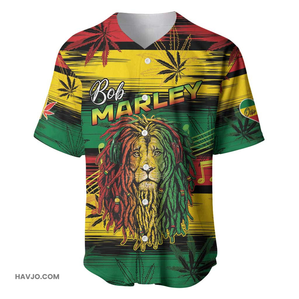 Personalised Rastafarian Lion Cannabis Leaf Pattern Baseball Jersey