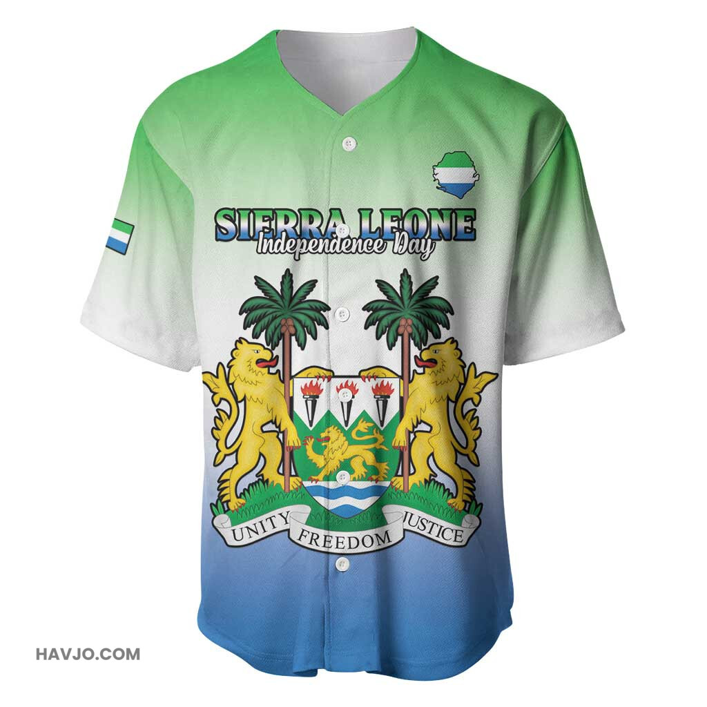 Personalised Sierra Leone Independence Day Coat Of Arms Flag Map Baseball Jersey
