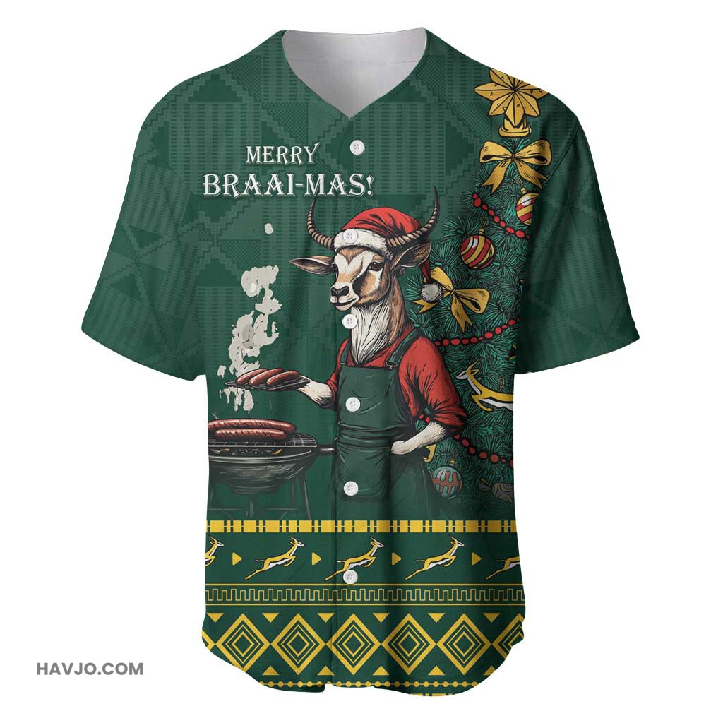 Personalised South Africa Springbok Christmas Braai Baseball Jersey