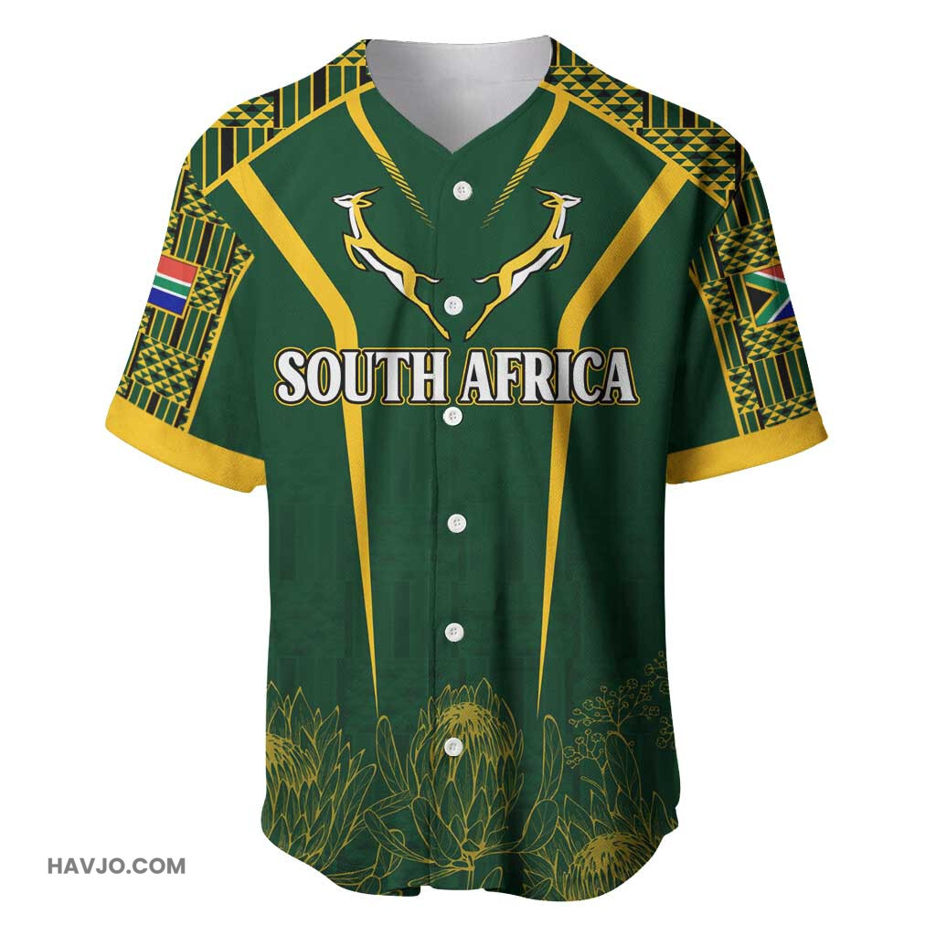 Personalised South African Heritage Day Kente Ethnic Patterns Mix Springboks Baseball Jersey