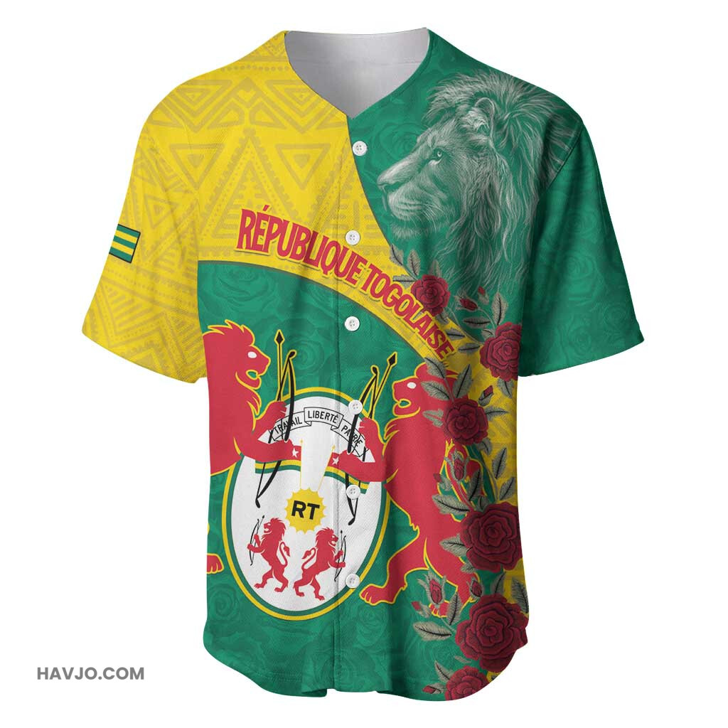 Personalised Togo Coat Of Arms African Mix Rose Pattern Baseball Jersey