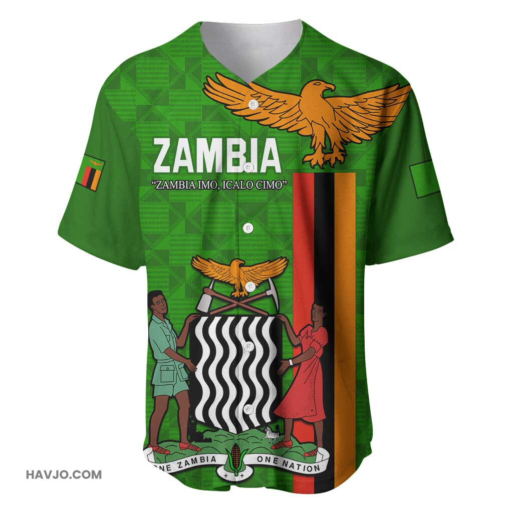 Personalised Zambia Independence Day Kente Pattern Baseball Jersey